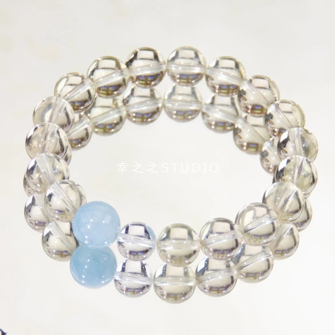 s1582【无题】天然柠檬黄水晶手串海蓝宝简约百搭手链 多样性发其一