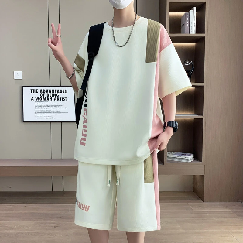 套装男夏季2025新款休闲学生运动服潮牌帅气短袖t恤短裤男士夏装