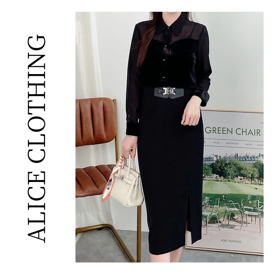 4alicelulu “翡冷翠之夜”拼接衬衫 华贵光泽 精致翡翠扣 P163003