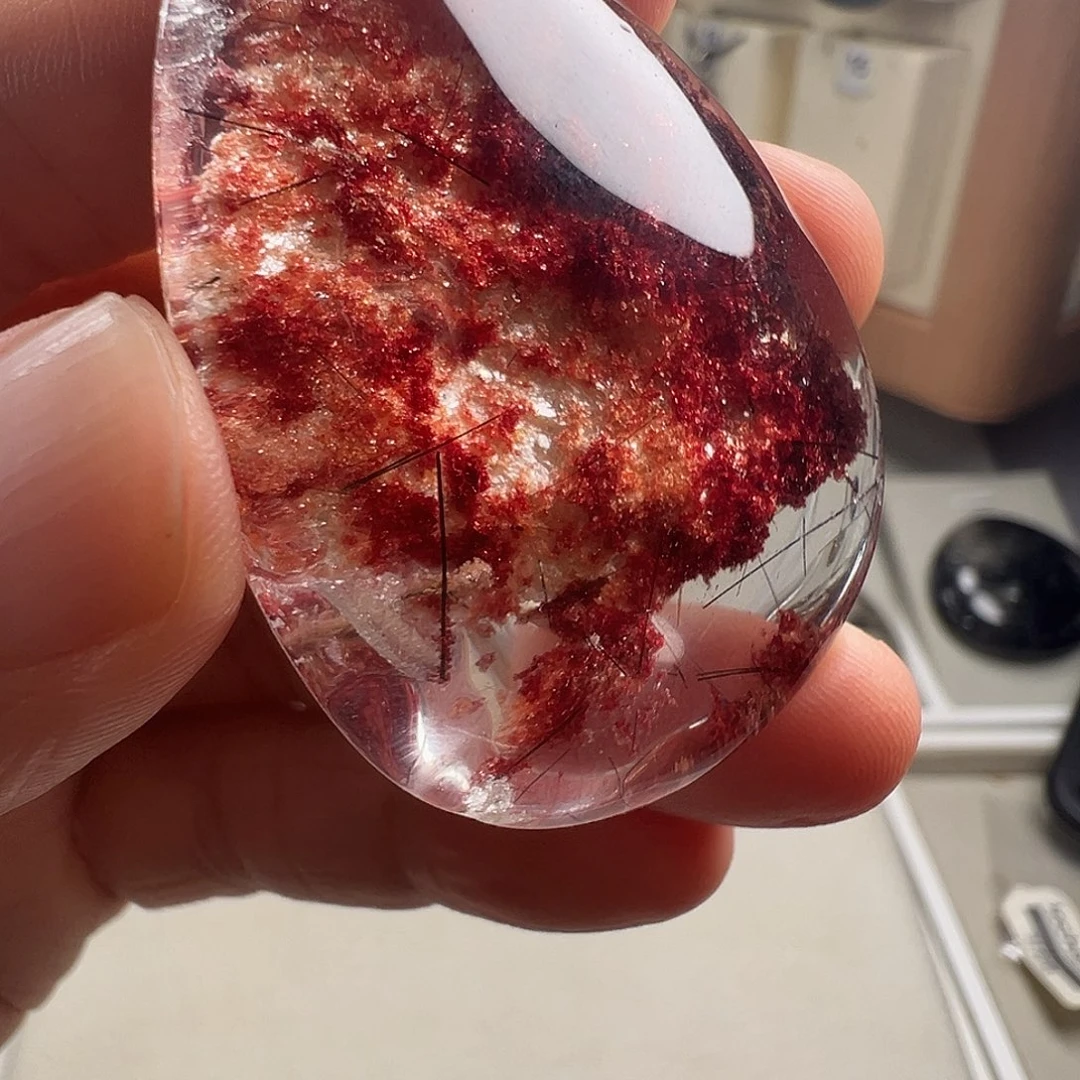 兰***师水晶颈饰银S925镶嵌天然红幽灵水晶