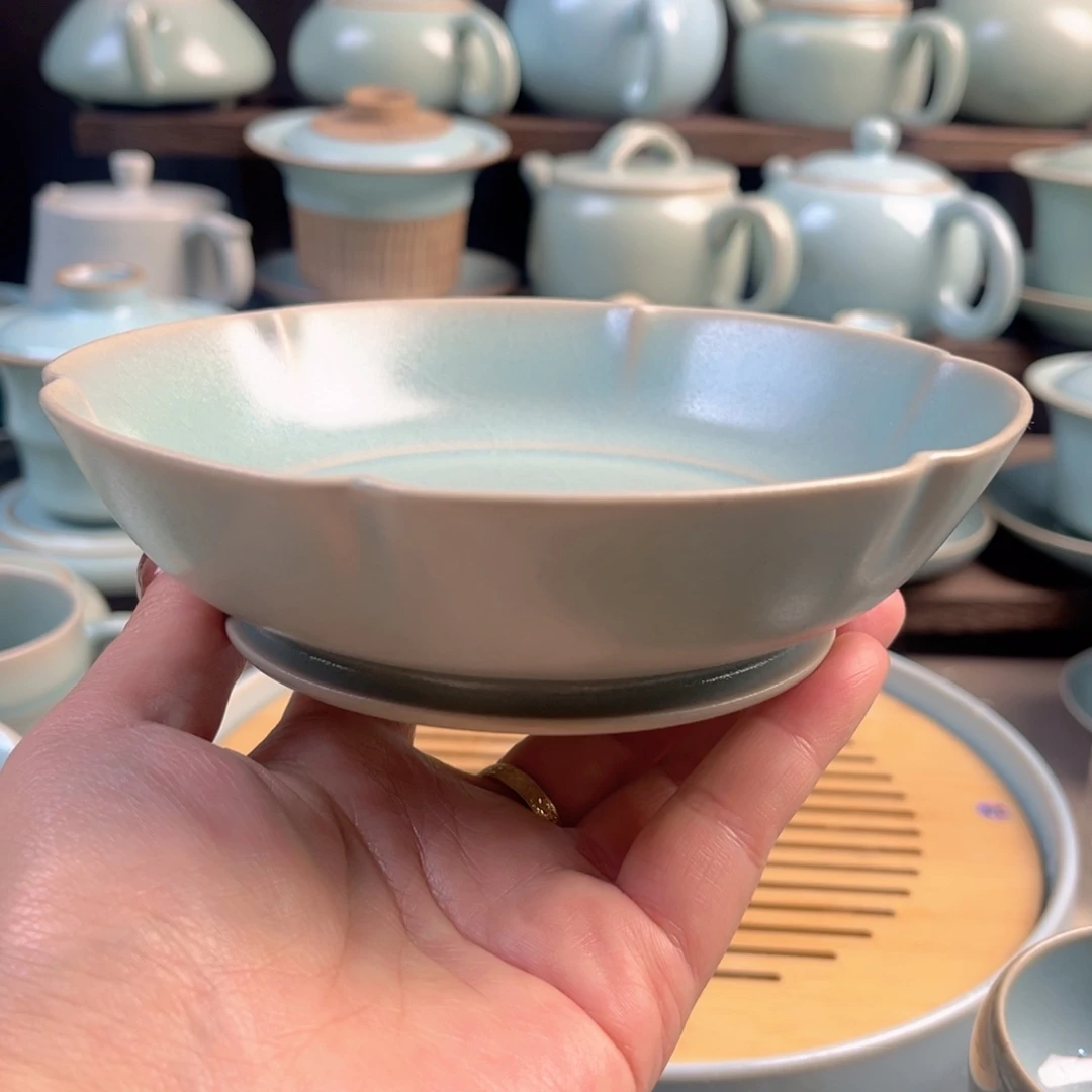 摆件陶瓷仿古釉葵口洗原矿