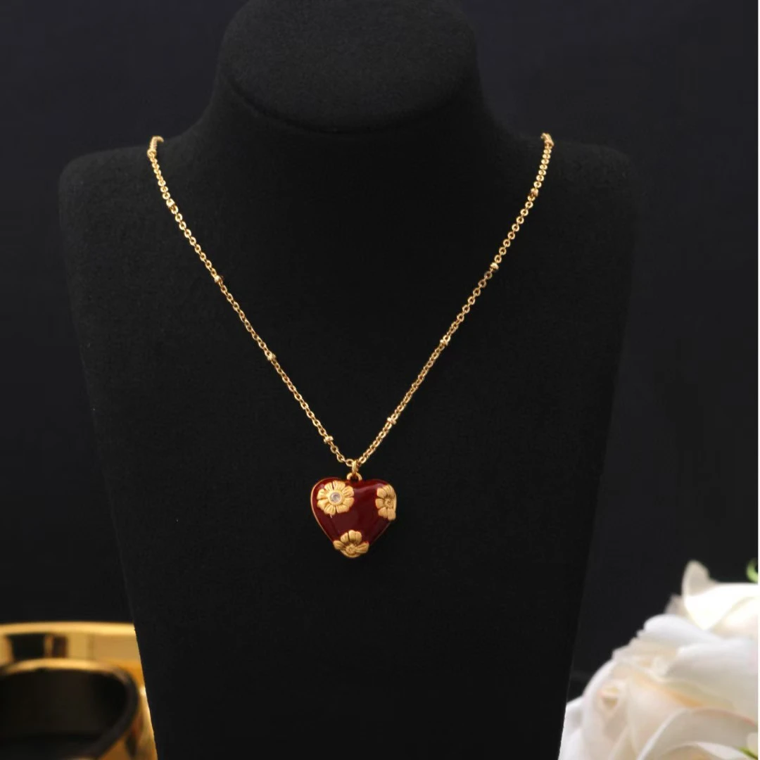 铜合金项链 《货号8621》国风雏菊红桃心项链（链长40+6）