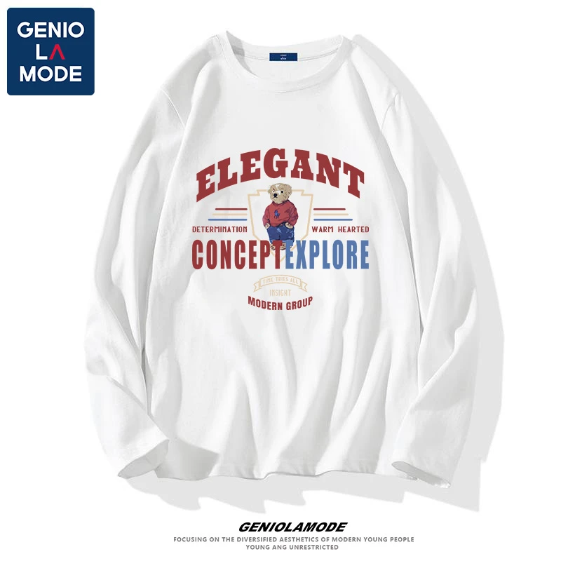 GENIOLAMODE男士长袖t恤春秋款美式潮牌日系小怪兽纯棉情侣打底衫