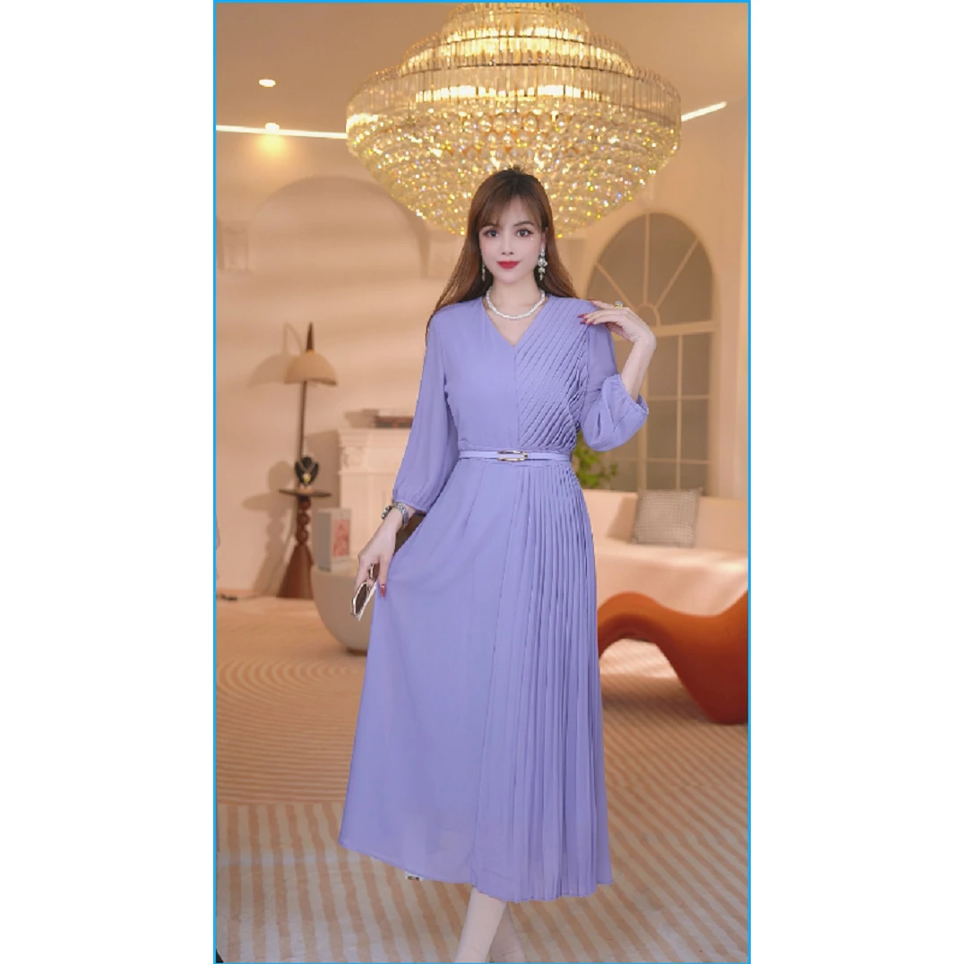 暖长裙夏季宴会树脂固色气质法式优雅长款短袖连衣裙1018