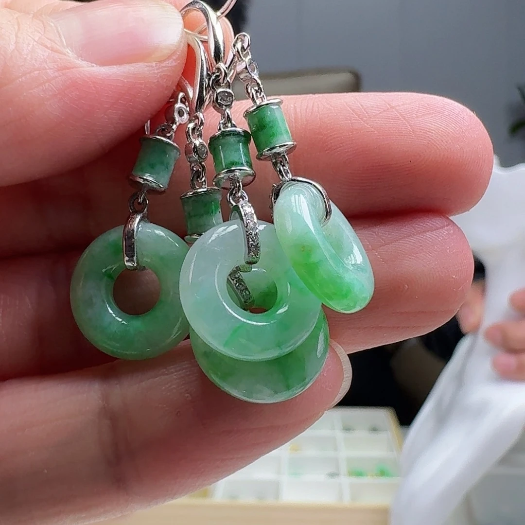 翡翠耳饰银S925镶嵌多样性发货其一