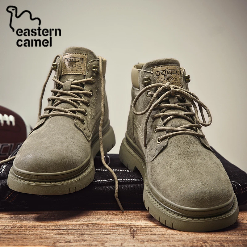 东方骆驼马丁靴男鞋复古英伦高帮工装鞋子加绒保暖中帮翻毛男冬季