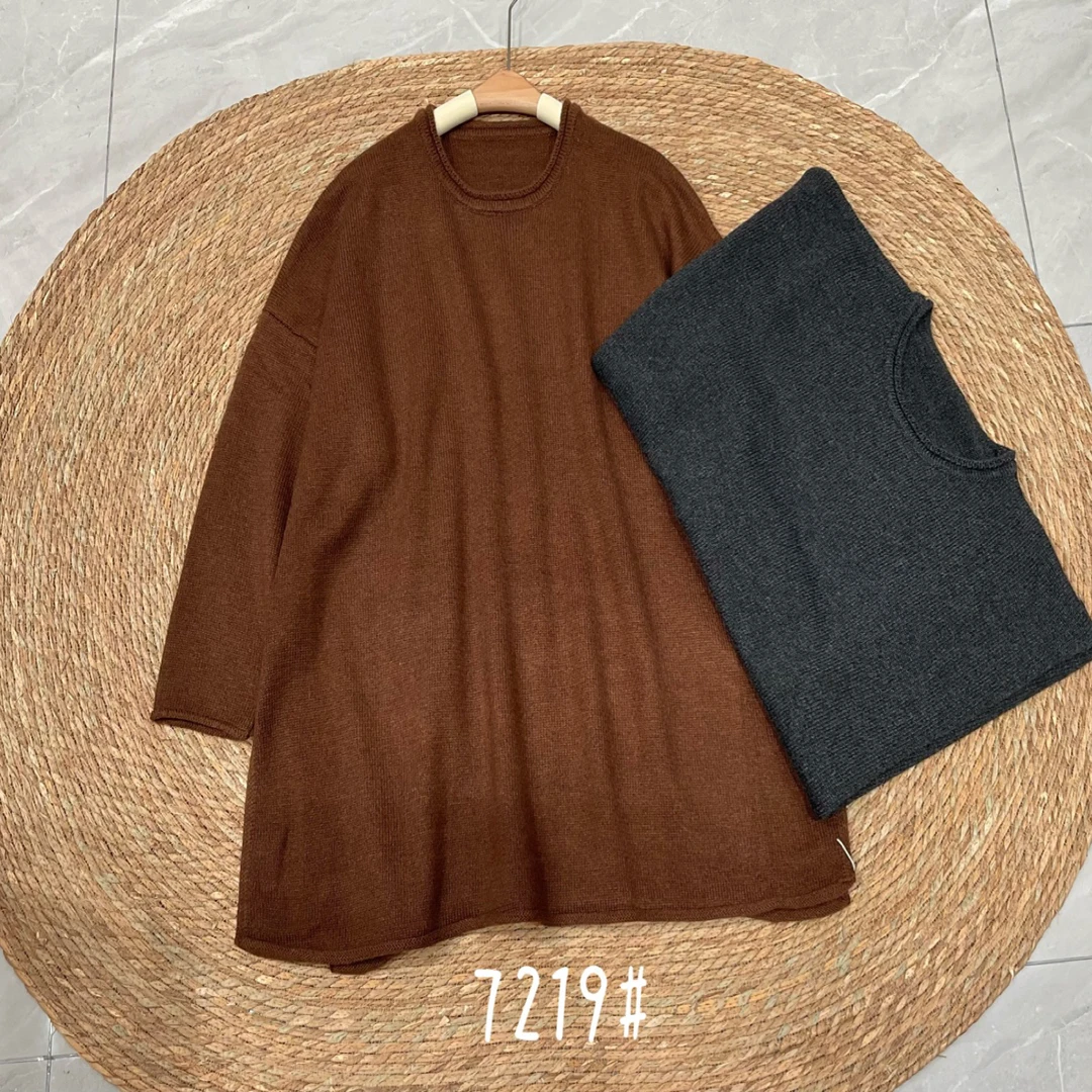 大码纯色针织羊绒衫中长款简约长袖休闲