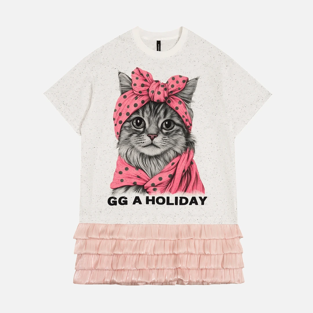 25N夏季新款轻奢时尚宽松休闲设计感蛋糕裙拼接短袖连衣裙-152640