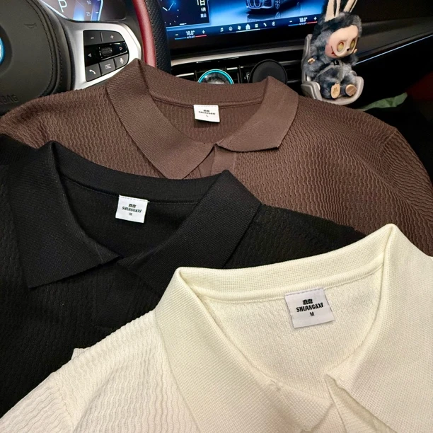 【双囍制】220g肌理感轻奢海鸥领翻领冰丝Polo衫男高级针织休闲短袖