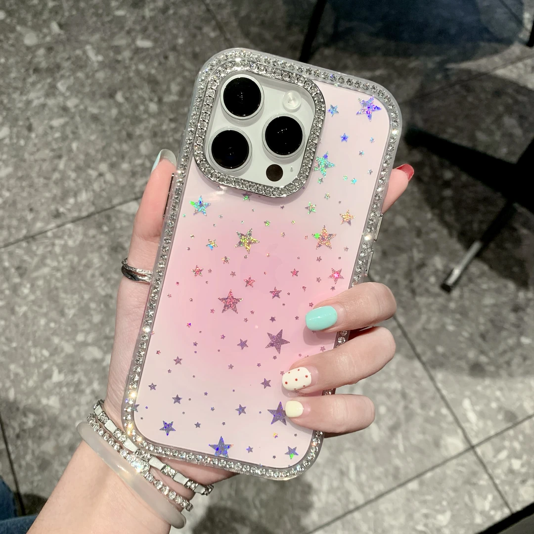 ins晕染星星镶钻适用iPhone16手机壳14苹果15高颜值新款13韩系女