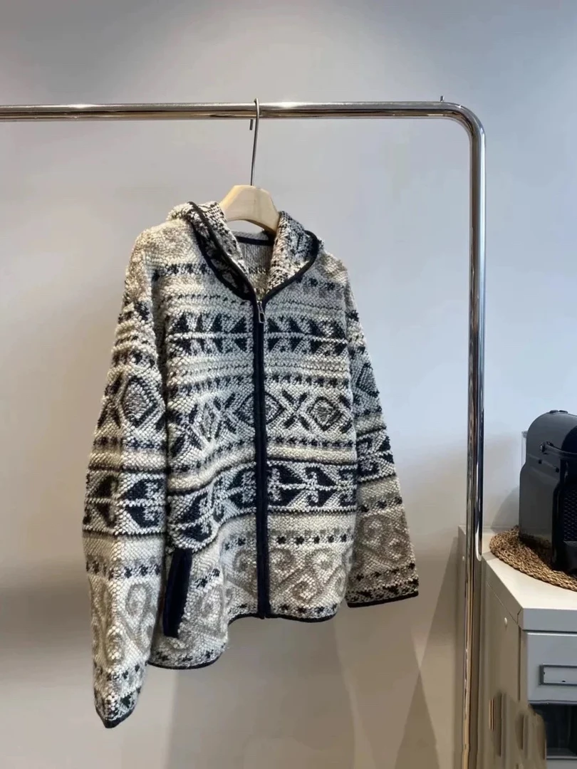 重磅纯山羊绒加厚连帽毛巾绣开衫外套