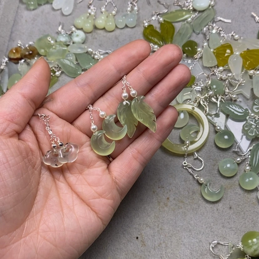 【闪购商品】蛇纹石玉挂件耳饰耳环项链未镶嵌咿*咿