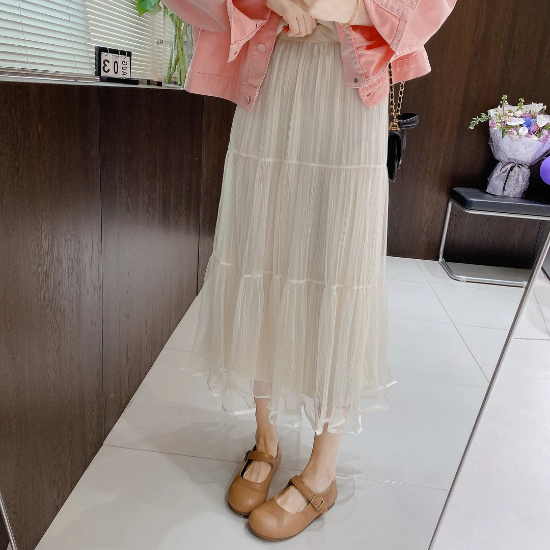 IMFLY金小金自制女装 半身裙DYQ680春季气质网纱A字裙中长仙女裙