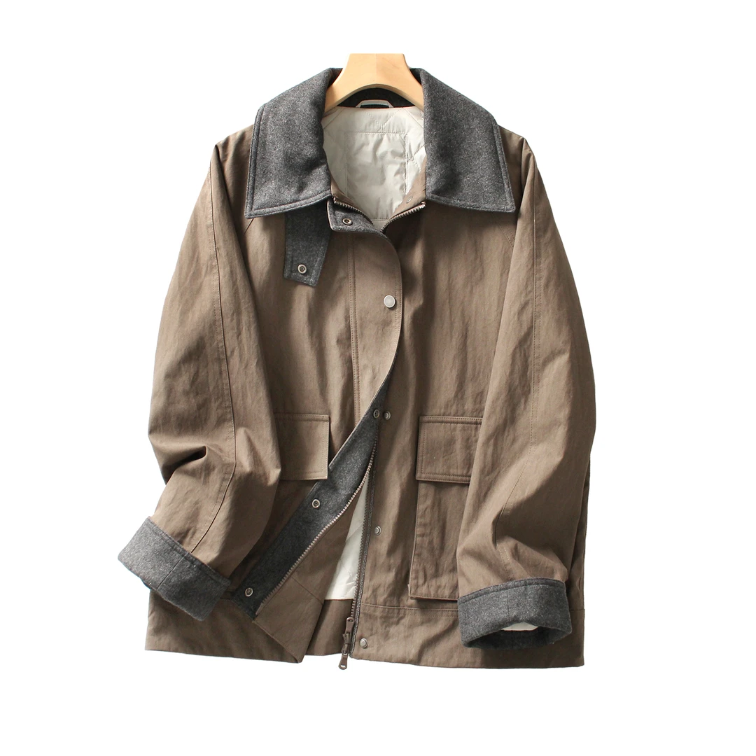 老钱风拼接棉服外套大口袋翻领工装夹克保暖上衣女25秋新款