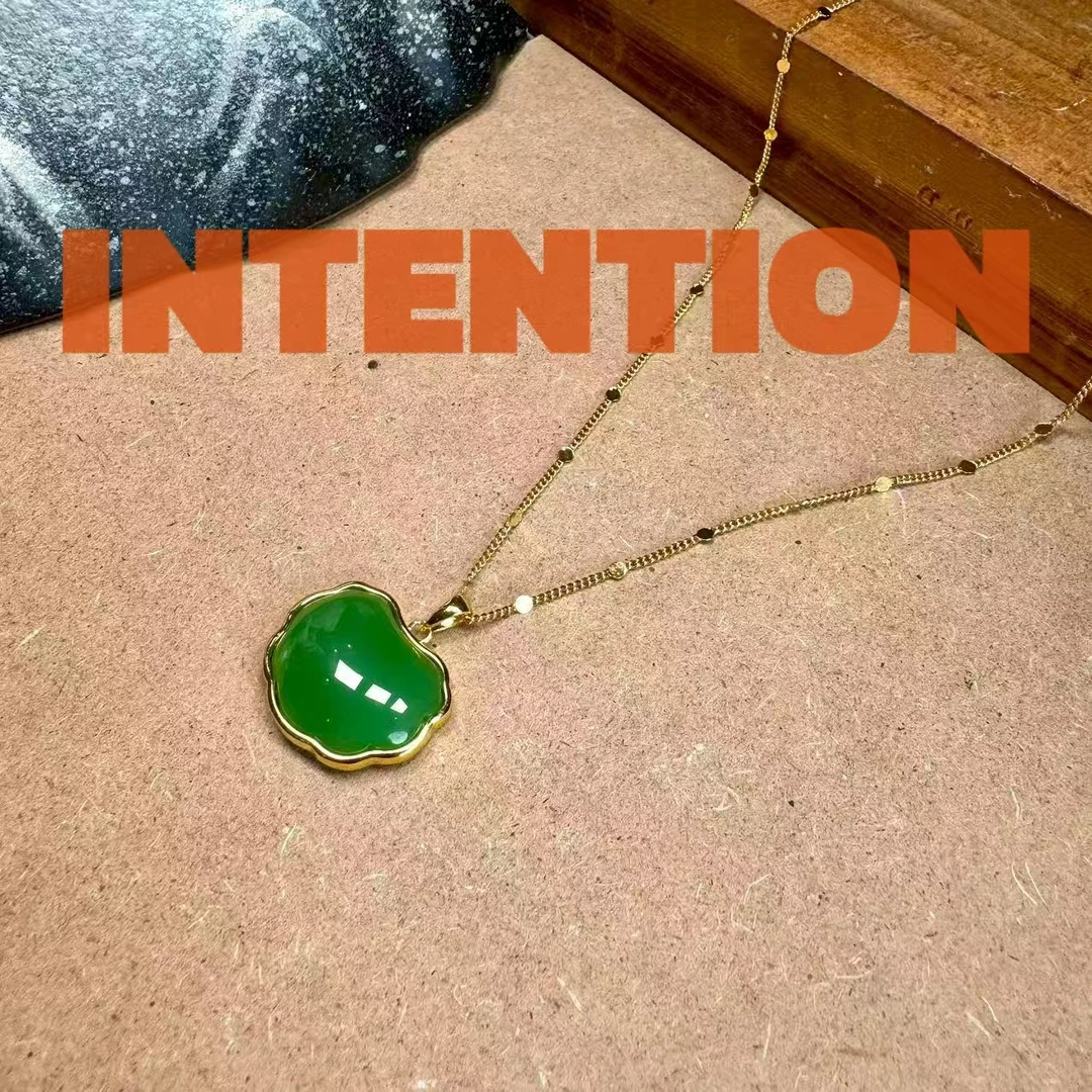 吊坠 INTENTION 新中式菠菜绿色祥云锦集吊坠带链子AE1141