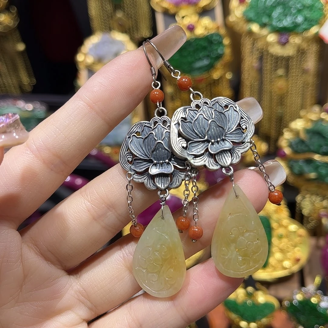 银S925镶嵌翡翠耳饰