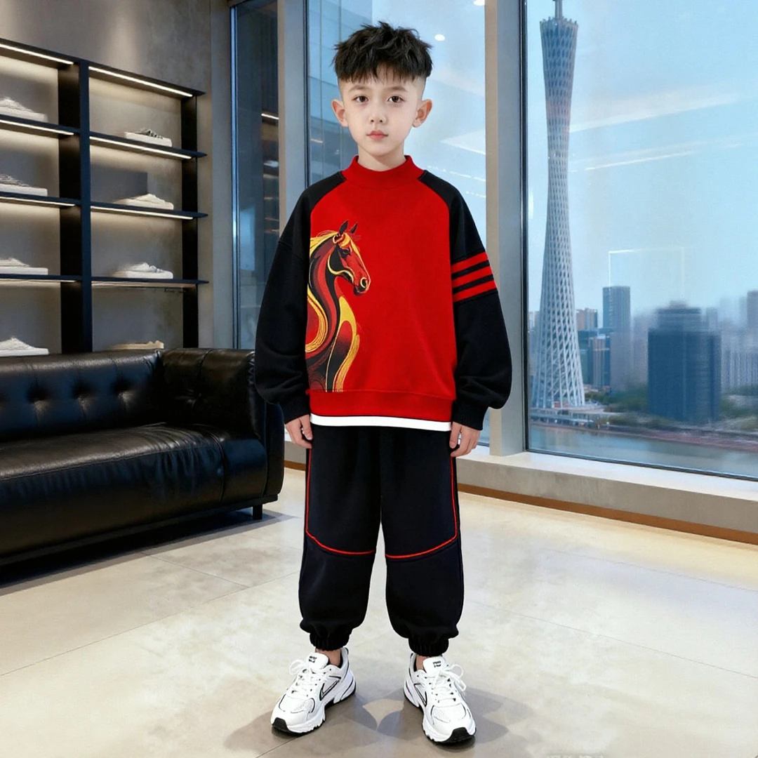 BCA【加绒加厚】男童休闲秋冬加绒休闲潮酷长袖套装DF-套装3808