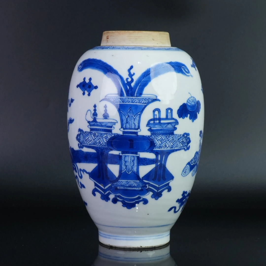 lot13662 4343 清康熙 青花博古图罐 H:19
