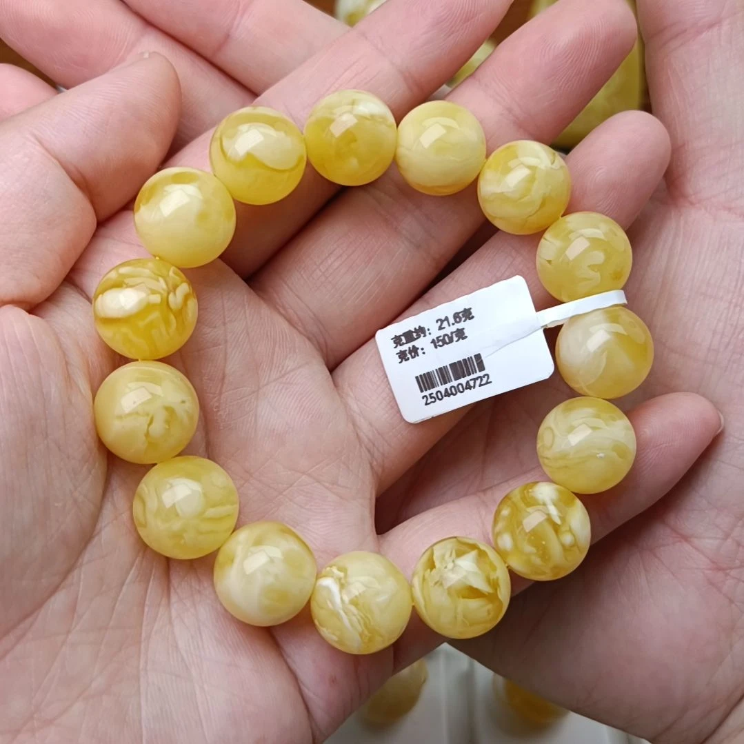 未镶嵌蜜蜡手链13大加圆珠浓白蜡溶洞妖花高货手围16