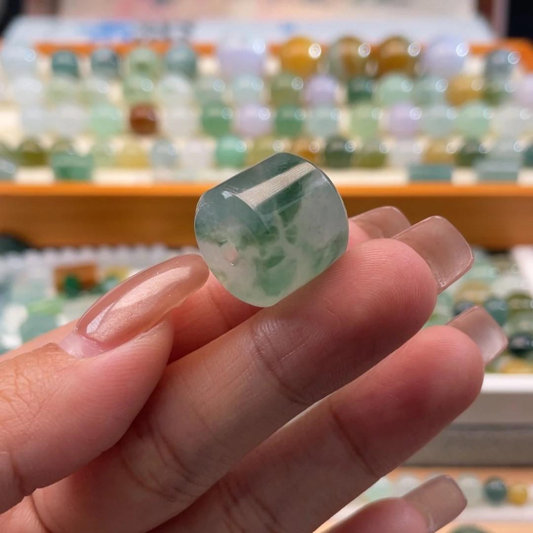 未镶嵌定制翡翠天然缅甸翡翠a货冰飘花桶珠13.9.×16.5