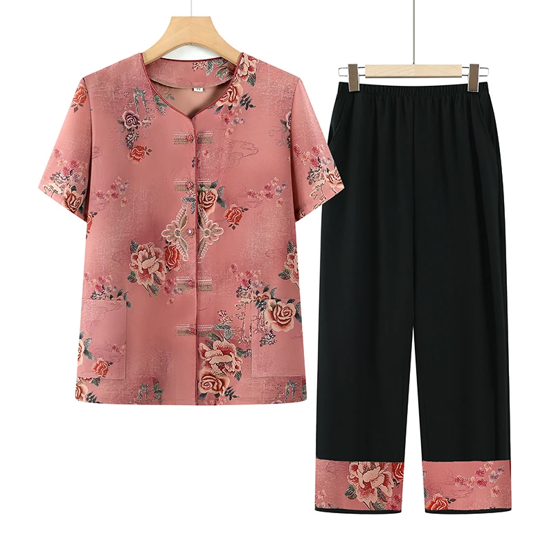 中老年人女装妈妈装夏季高贵洋气母亲60-80岁老太太衣服奶奶套装