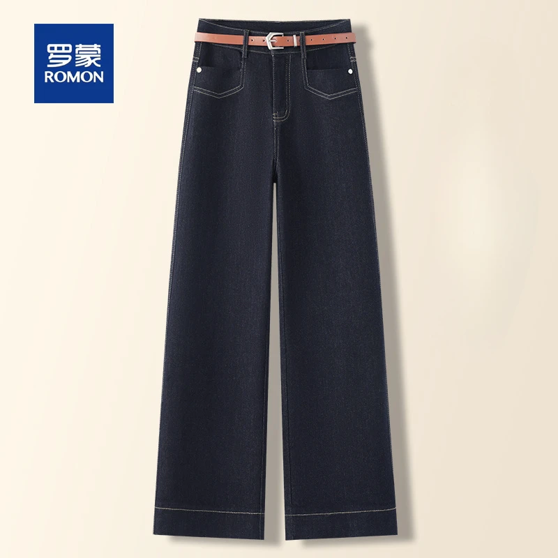 罗蒙妈妈直筒牛仔裤女高级感烟管裤春秋季高腰宽松垂感休闲裤子女