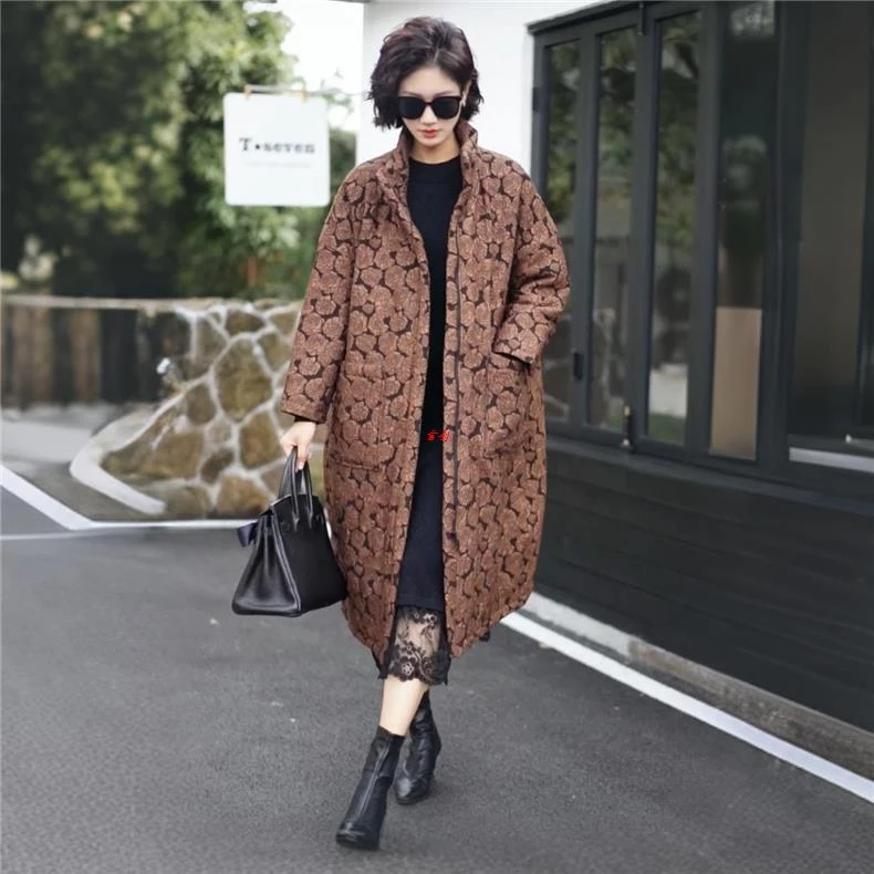 2201女装过膝棉衣外套中年秋冬气质风衣加厚2025宽松妈妈保暖大码