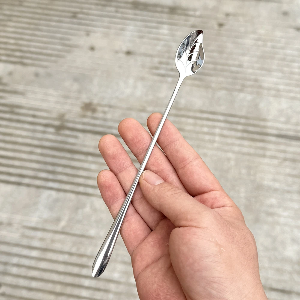 18/10不锈钢咖啡搅拌勺长柄创意树叶冰勺