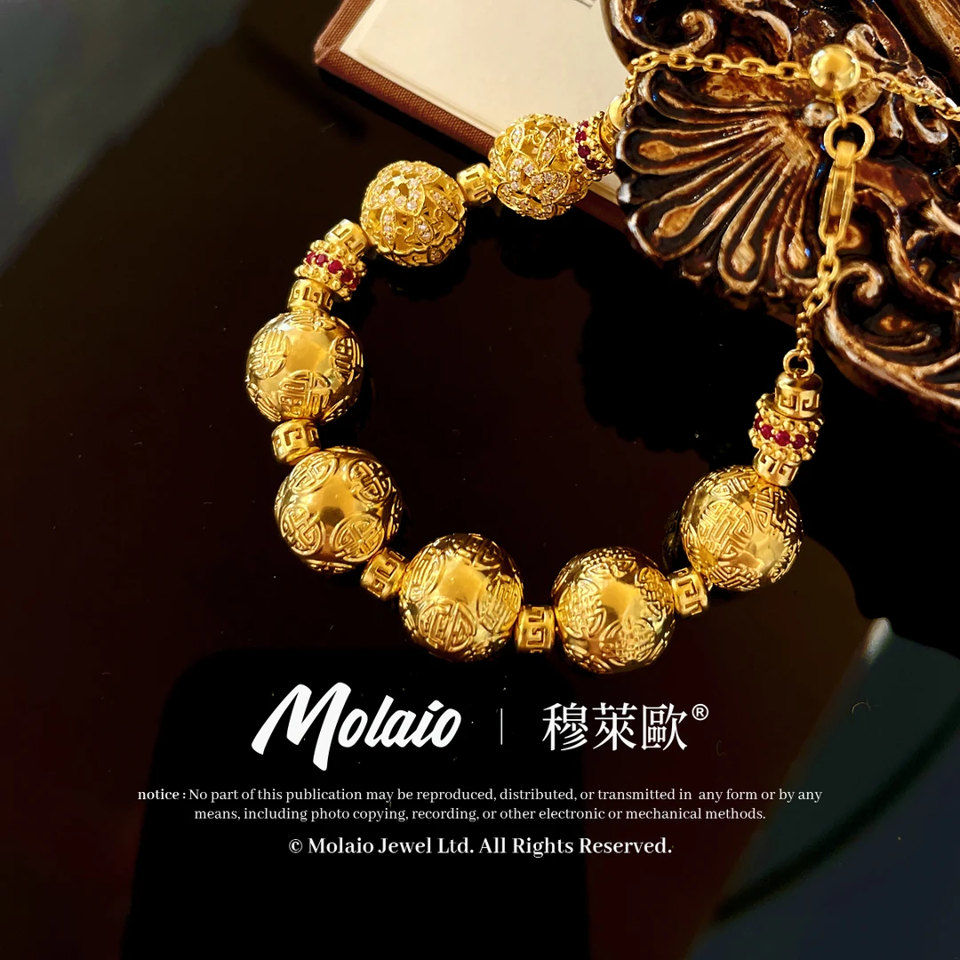 足金999【五福多宝】黄金手串5D硬金工艺时尚轻奢（工费43/克） L398