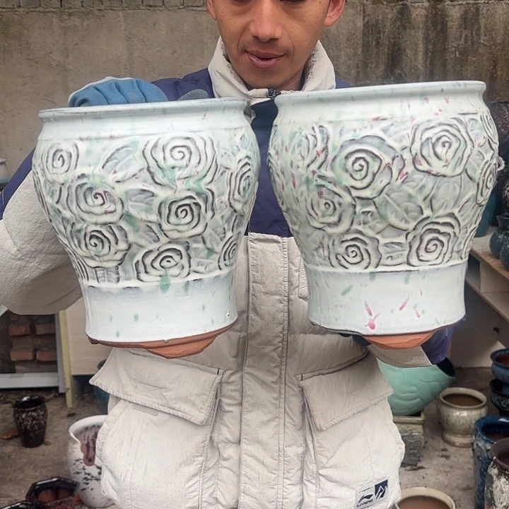 紫砂茶碗精品玫瑰两个口径18高度22