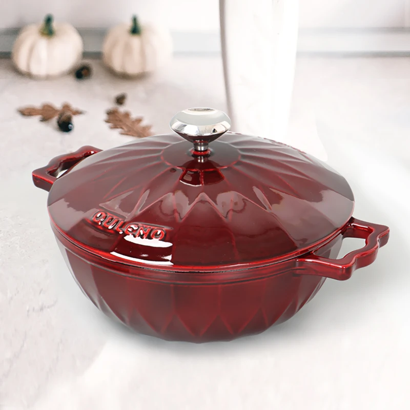 QULENO千乐欧新款臻钻26cm妈咪锅珐琅锅焖炖锅铸铁锅炒锅多功能