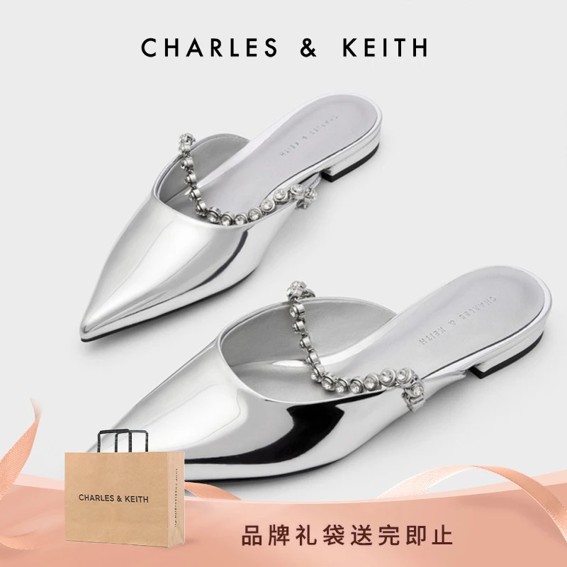 CHARLES & KEITH宝石链尖头时尚百搭外穿半拖穆勒鞋 CK1-70900437