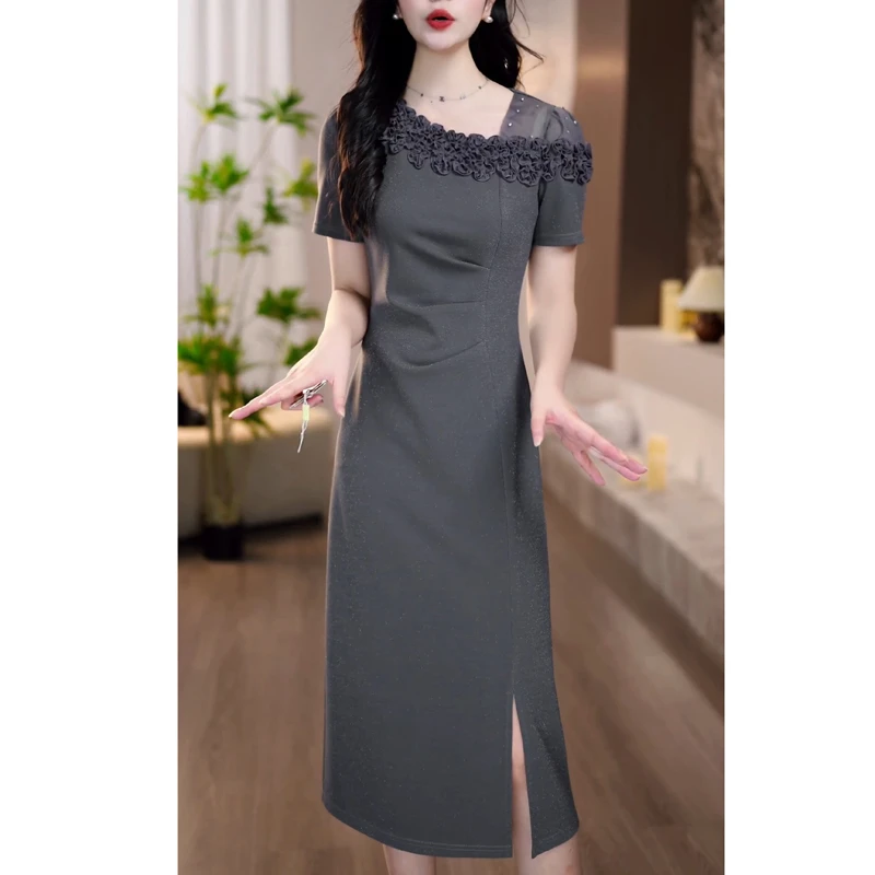 时尚高级感连衣裙女2025夏季新款洋气修身显瘦法式气质中长款裙子