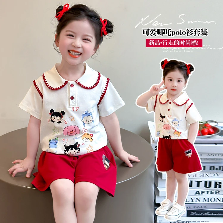 女童甜蜜娃娃领套装夏款韩版夏季卡通动漫哪吒中小童女宝休闲