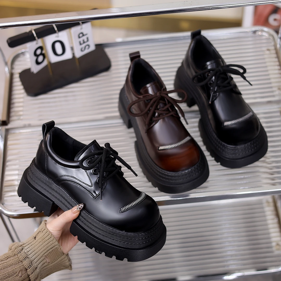 法式高级感系带小皮鞋女2025春季新款增高厚底显脚小配裙时尚单鞋