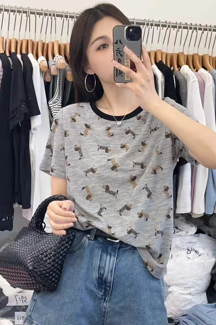 6870#天丝水晶拼色短袖T