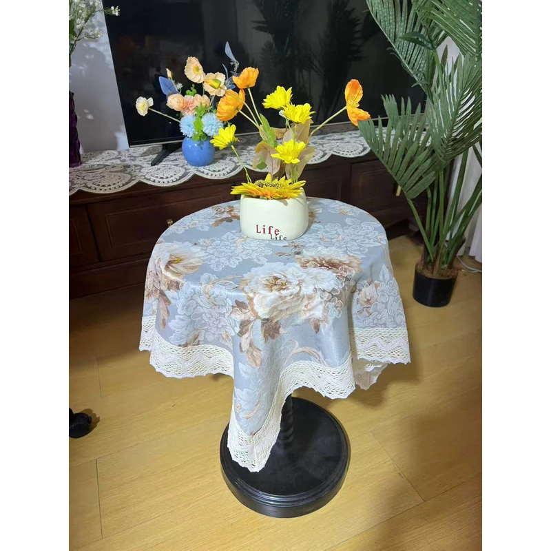 ZN097-39贡缎【80*80】贡缎浅蓝底兰花桌布茶几布