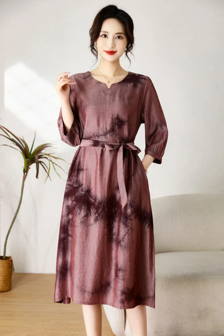 绛墨S6641连衣裙气质时尚时尚夏季印花中长款收腰