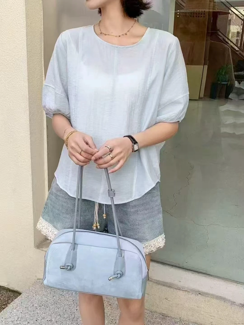 2561 夏季新款韩版时尚百搭显瘦短袖衬衫女设计感小众上衣 F80