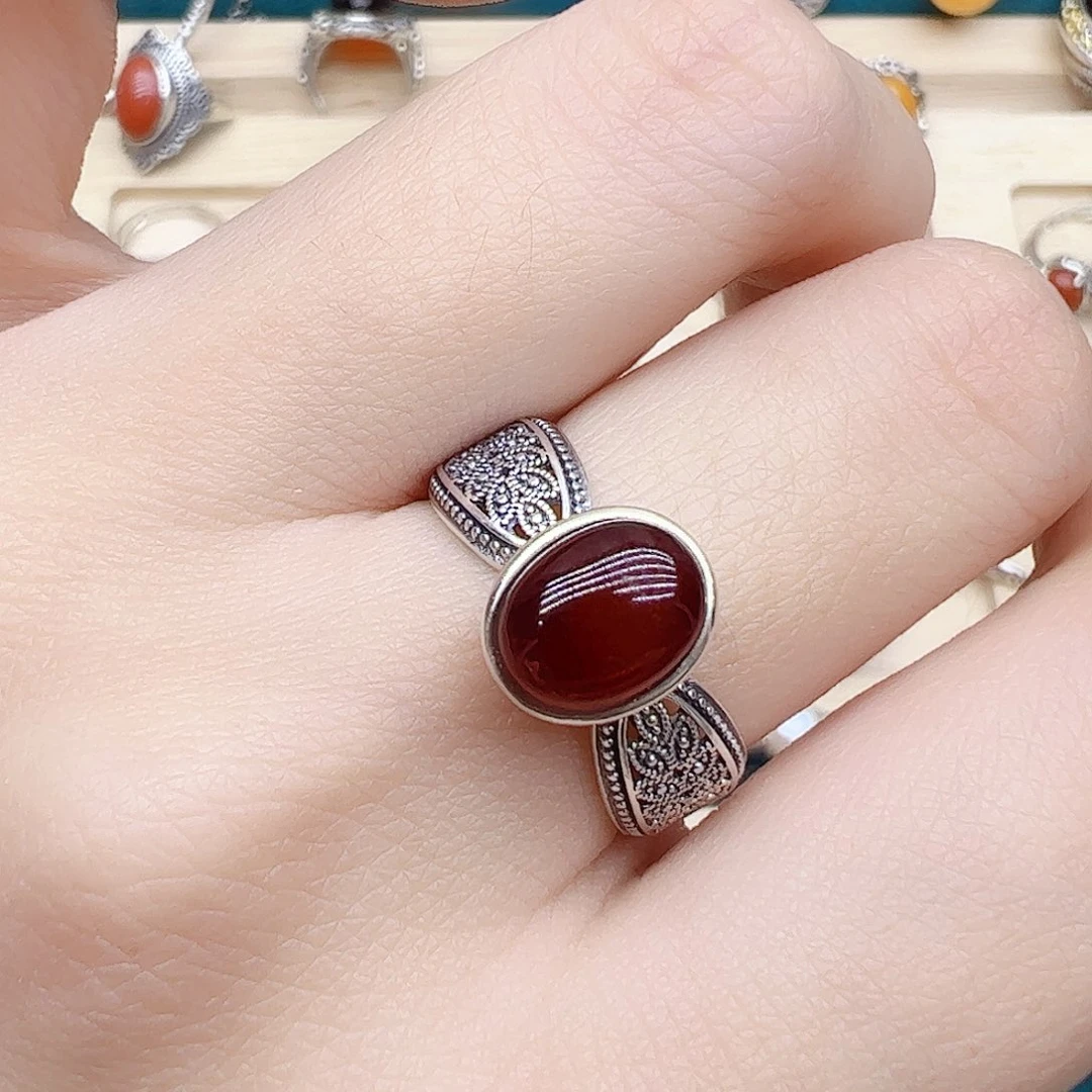 血珀戒指银S925镶嵌天然