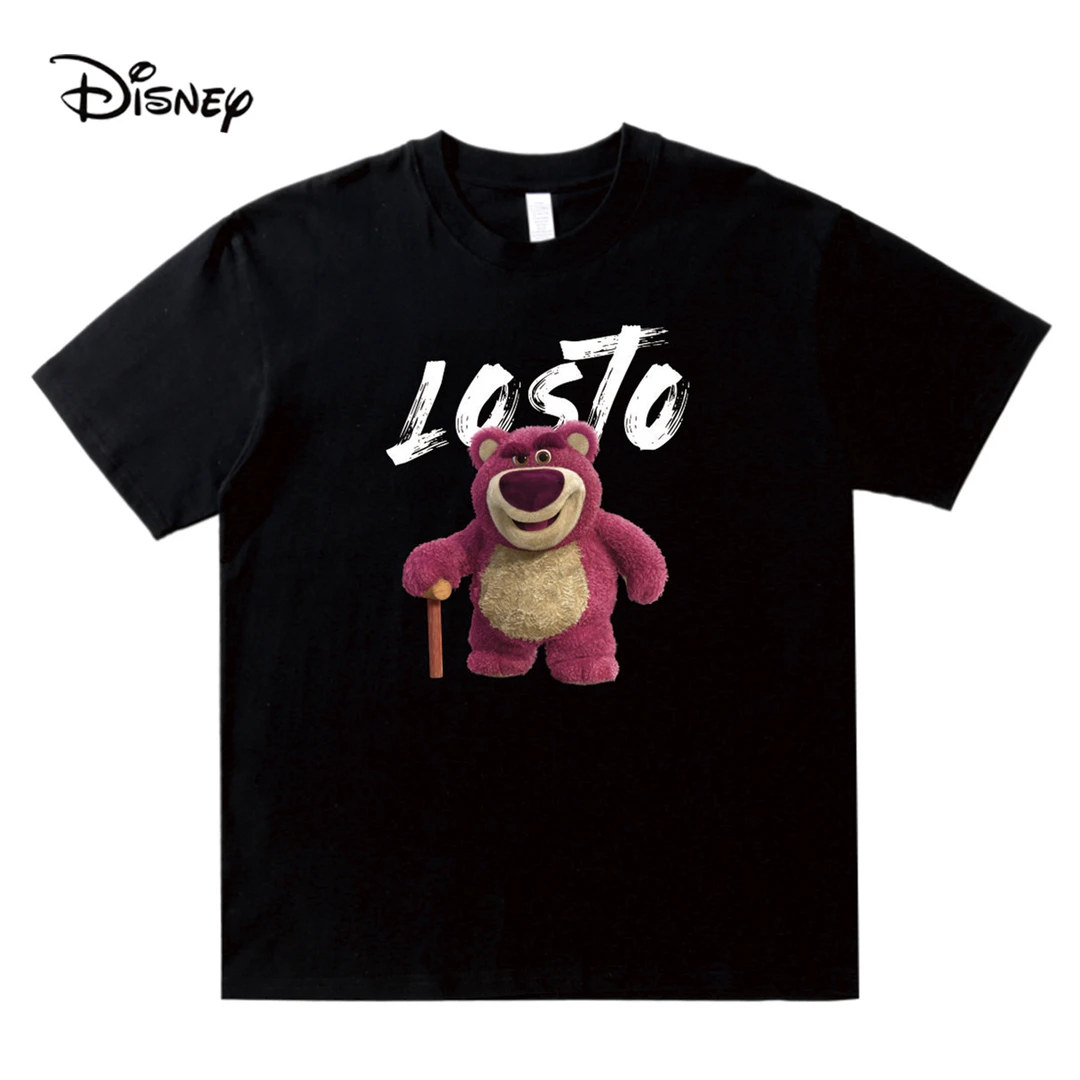 Disney/迪士尼纯棉100%玩具总动员草莓熊短袖T恤情侣款多巴胺卡通