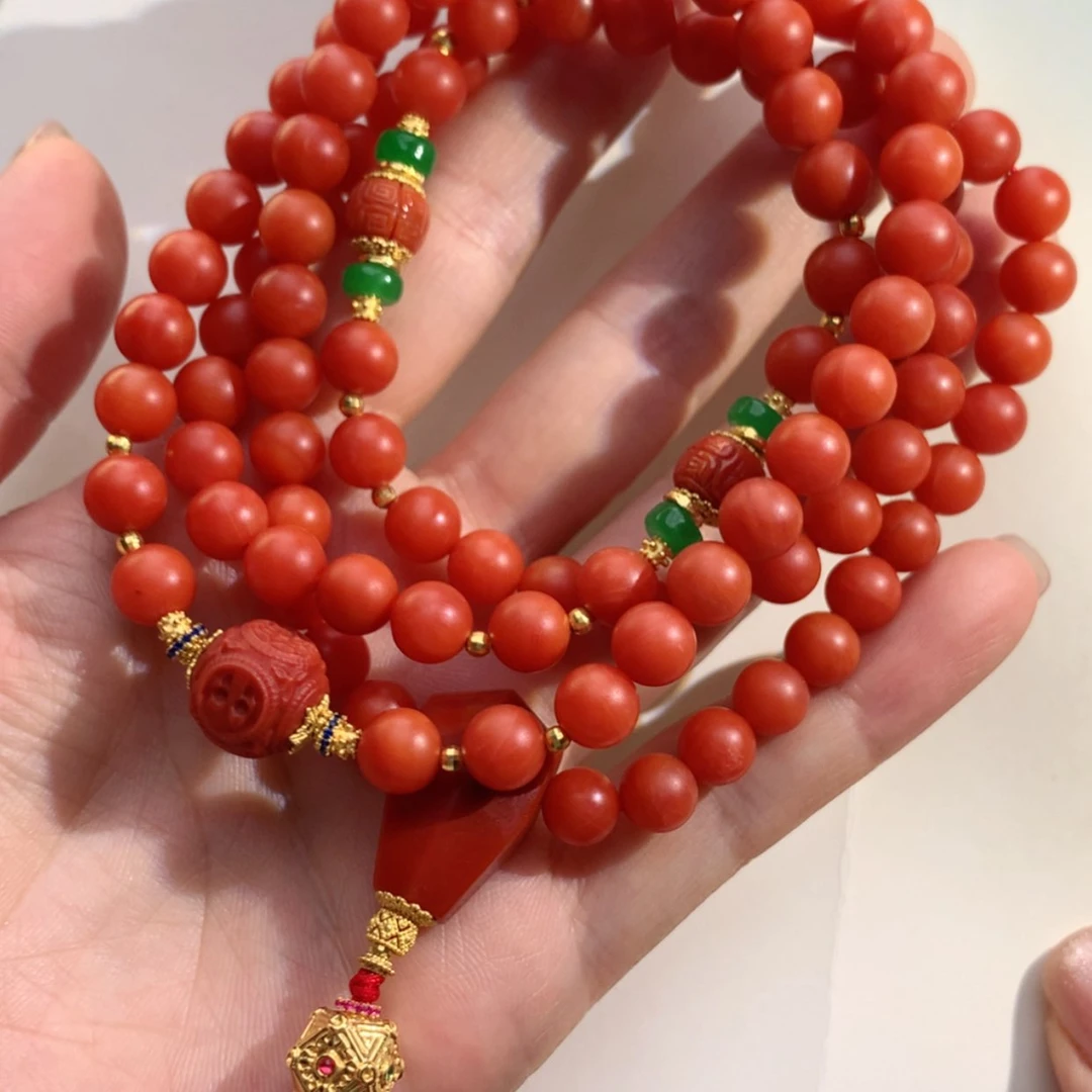 【闪购商品】手串18K金镶嵌南红玛瑙保山南红多圈手串