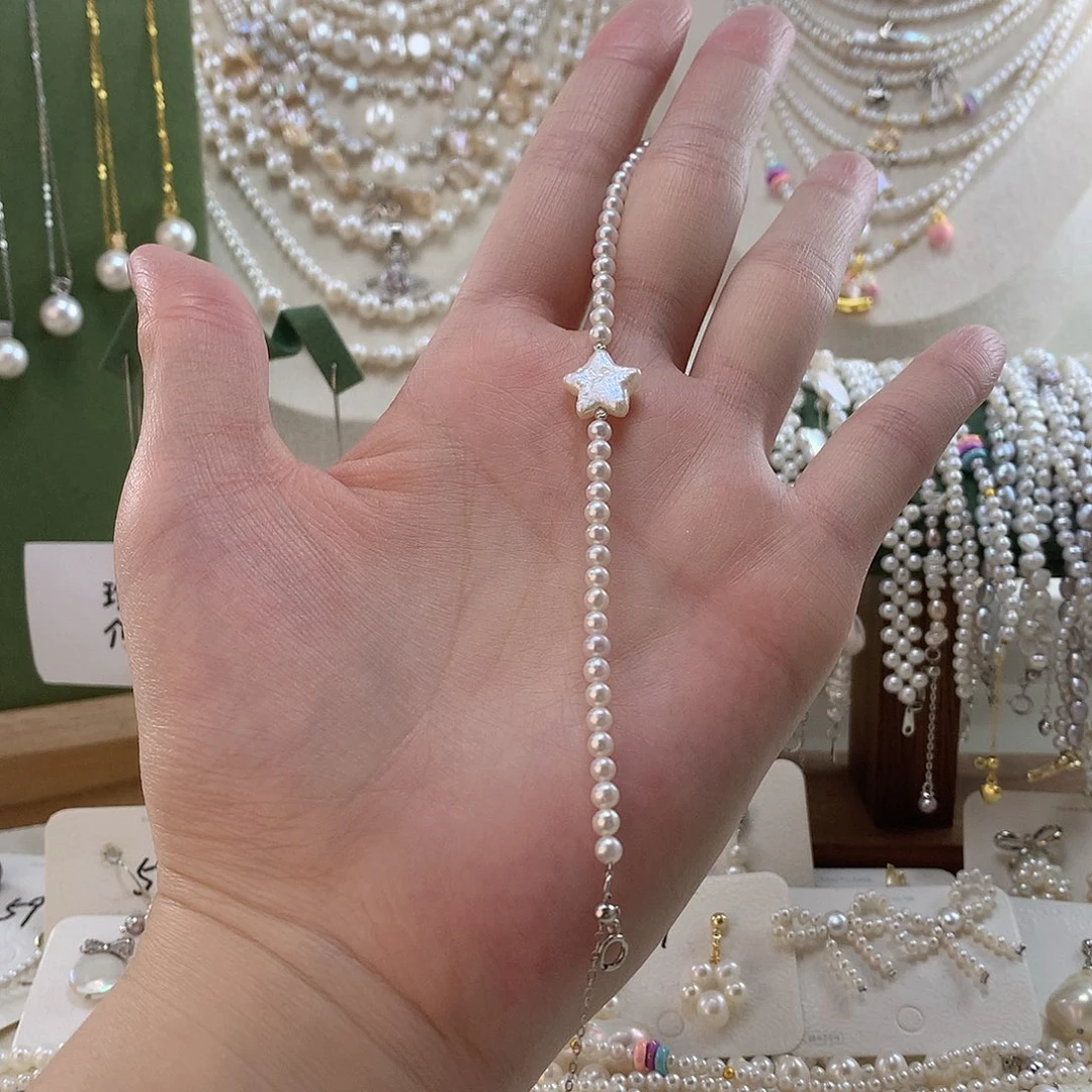 手绳银S925镶嵌淡水珍珠