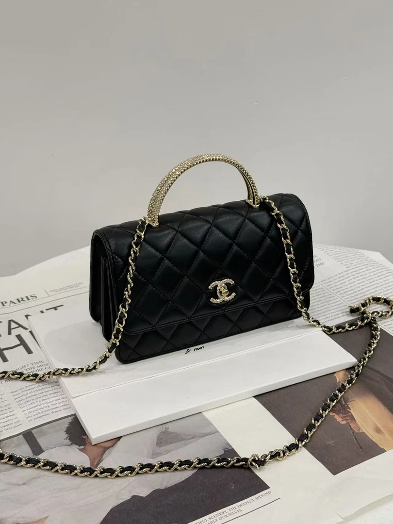 未使用 Chanel/香奈儿 闲置新 25b交叉水钻手柄黑金风琴  大全套