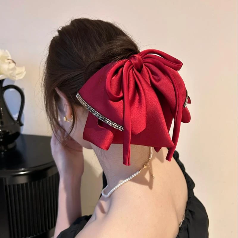 韩版缎面蝴蝶结抓夹女高级感气质优雅低马尾夹后脑勺夹子头饰发夹