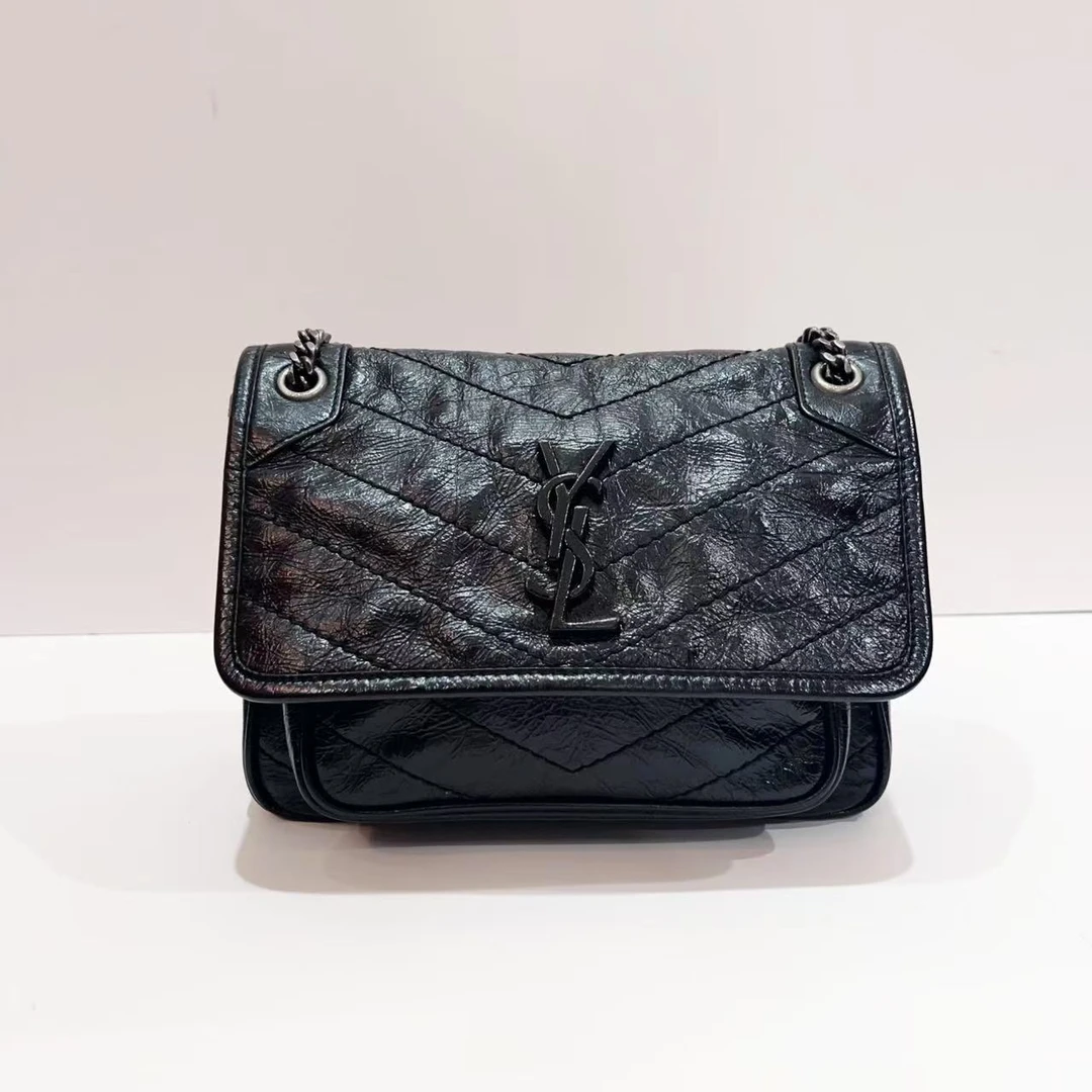 99新 YSL/圣罗兰 蔚蓝/黑银 niki小号 单肩斜挎包