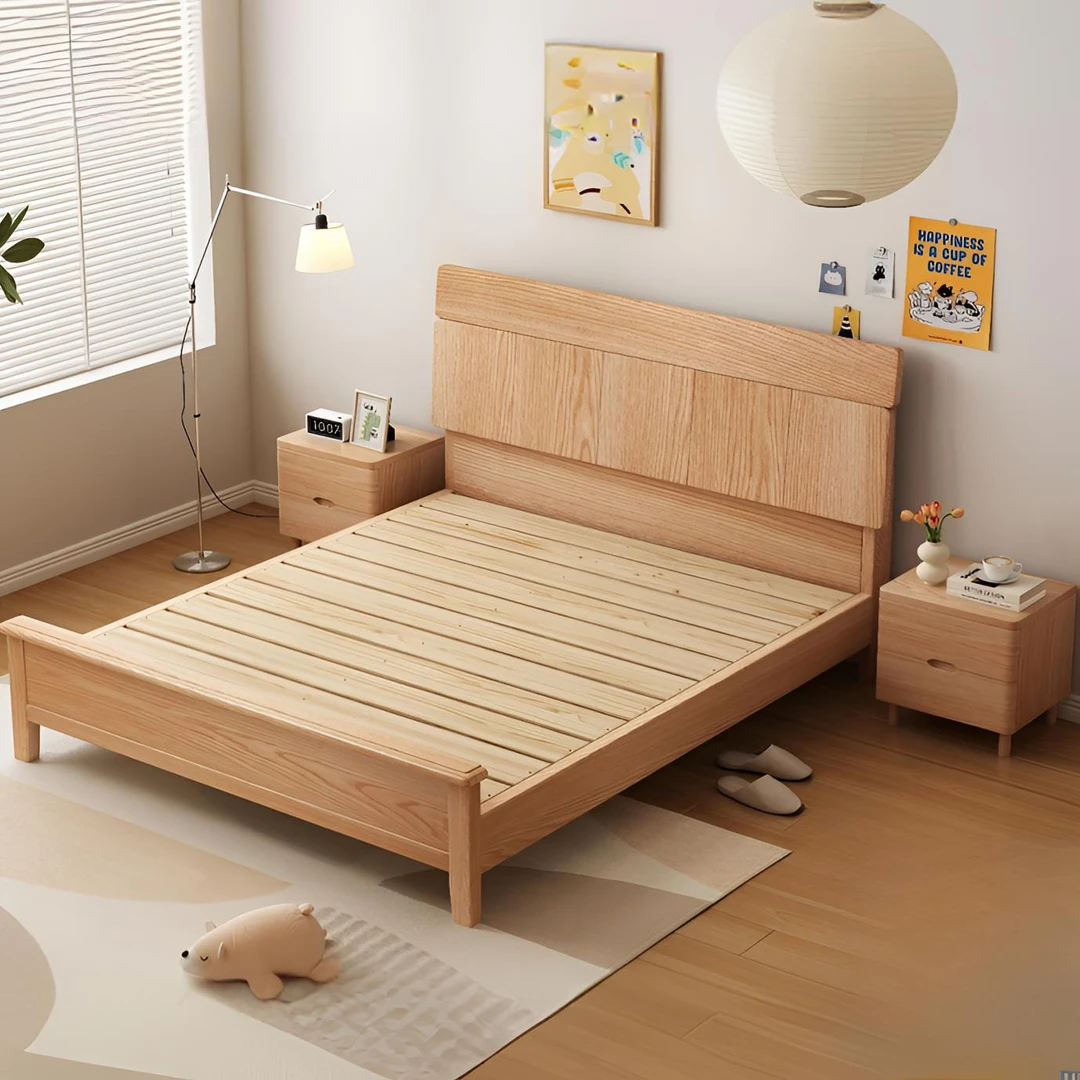 北美红橡木实木床 北欧风 原木风 卧室双人实木床 设计感