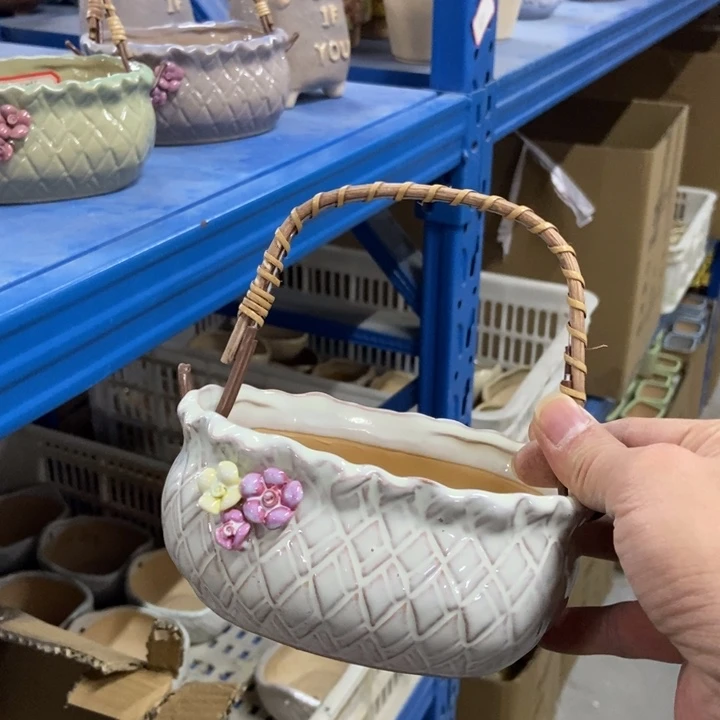 陶瓷花盆单场满9.9发14*9.5*6.5乳白