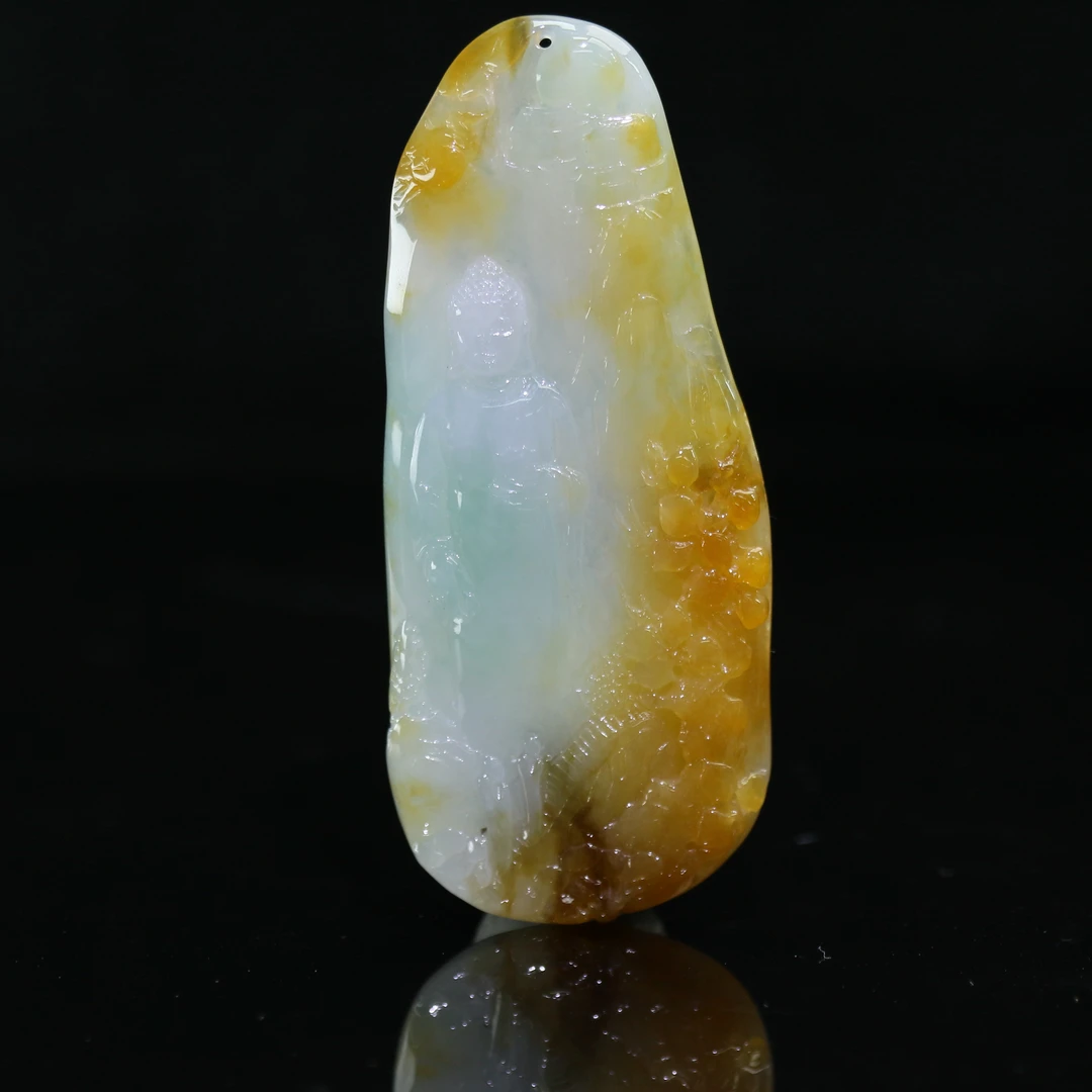 20天然缅甸翡翠A货黄加绿站观音/100717/上海嘉禾拍卖