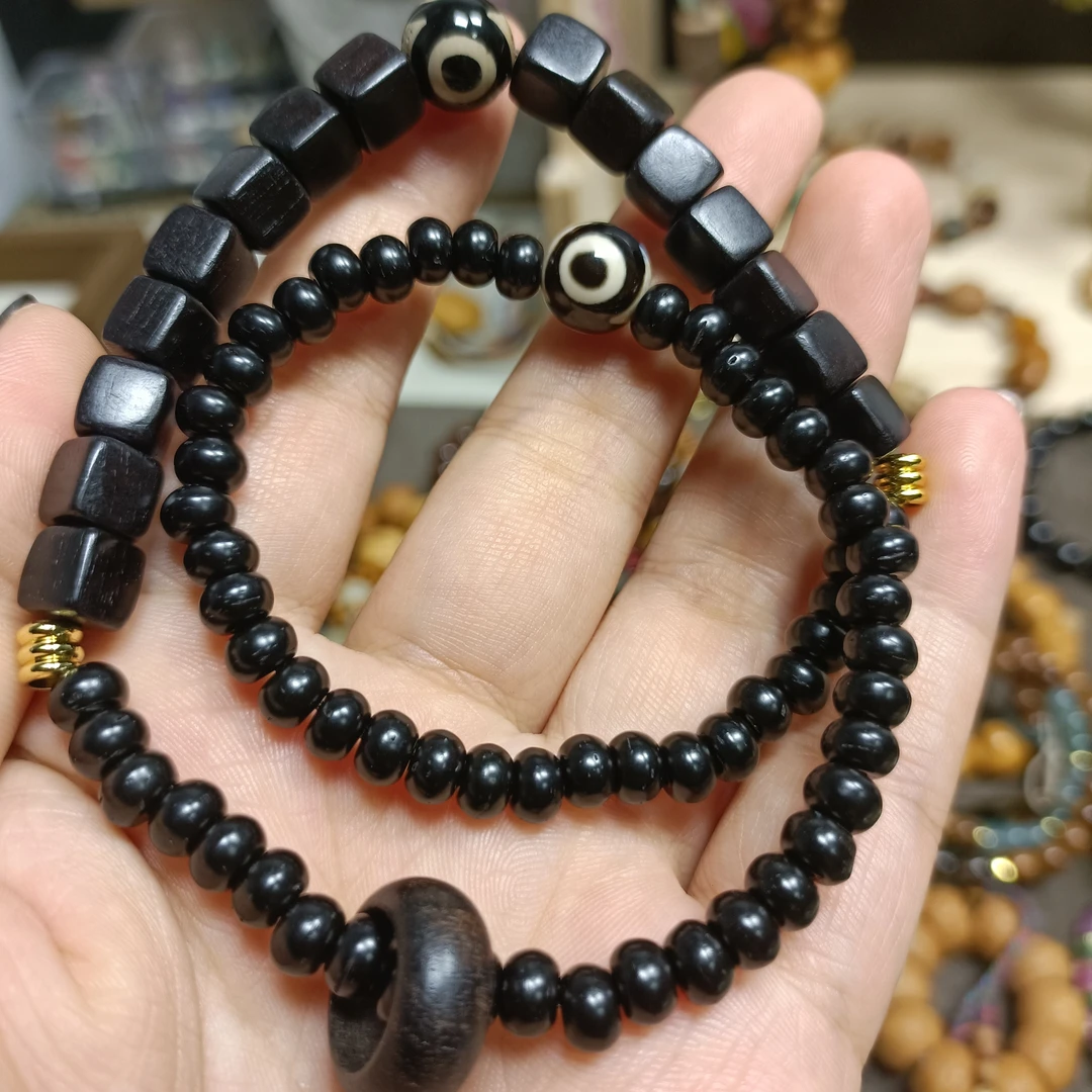 手链 黑檀木方块玄羽款DIY男女适用文玩念珠首饰